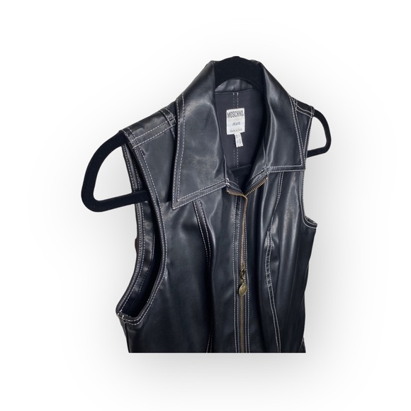 Vintage 90’s: Moschino Jeans ☻ Vegan Leather Mini Zip Dress ☻ Black ☻ Fits 4 6 8 - Picture 5 of 16